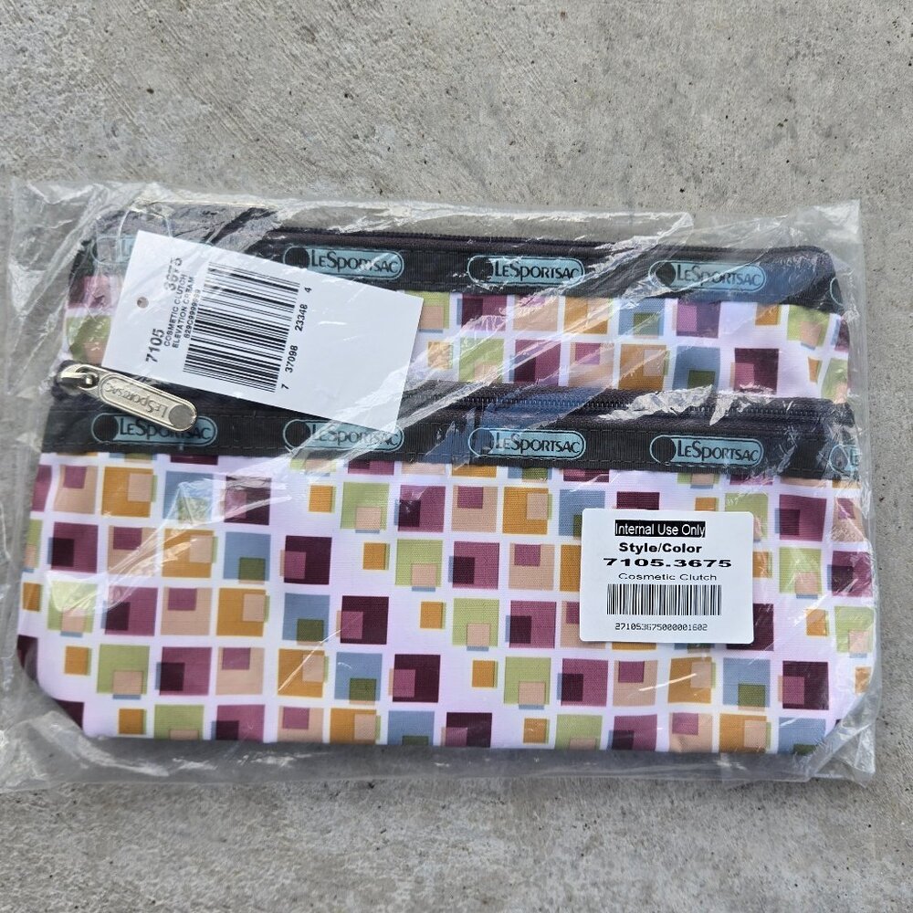 LeSportsac Cosmetic Clutch 2 Zipper NWT "Elevation Cream"
